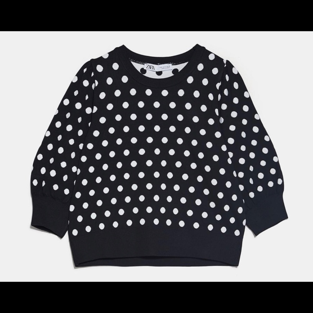 NEW Black with White Polka Dot Knit Top, M